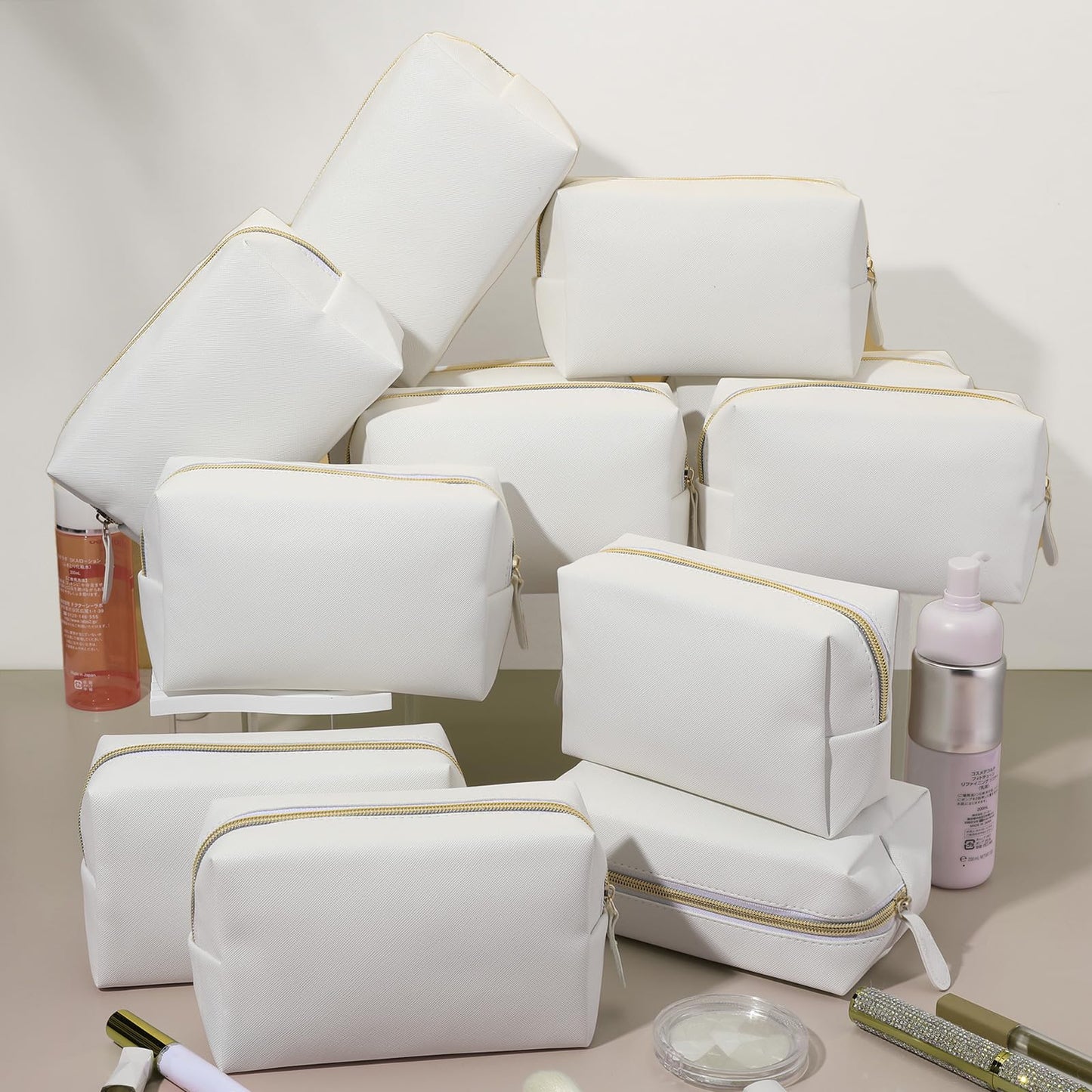 Kigeli 20 Pcs Small Makeup Bag Bulk PU Leather Cosmetic Bags with Zipper Preppy Makeup Pouch Toiletry Bag for Women Wedding Bachelorette Party Gift Travel Storage Organizer (White)