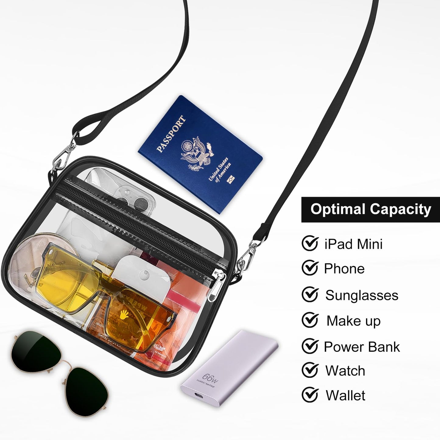 Clear Bag for Stadium Events Clear Sports Fan Handbags Purses with Adjustbale Strap for Concerts Festivals Game Day