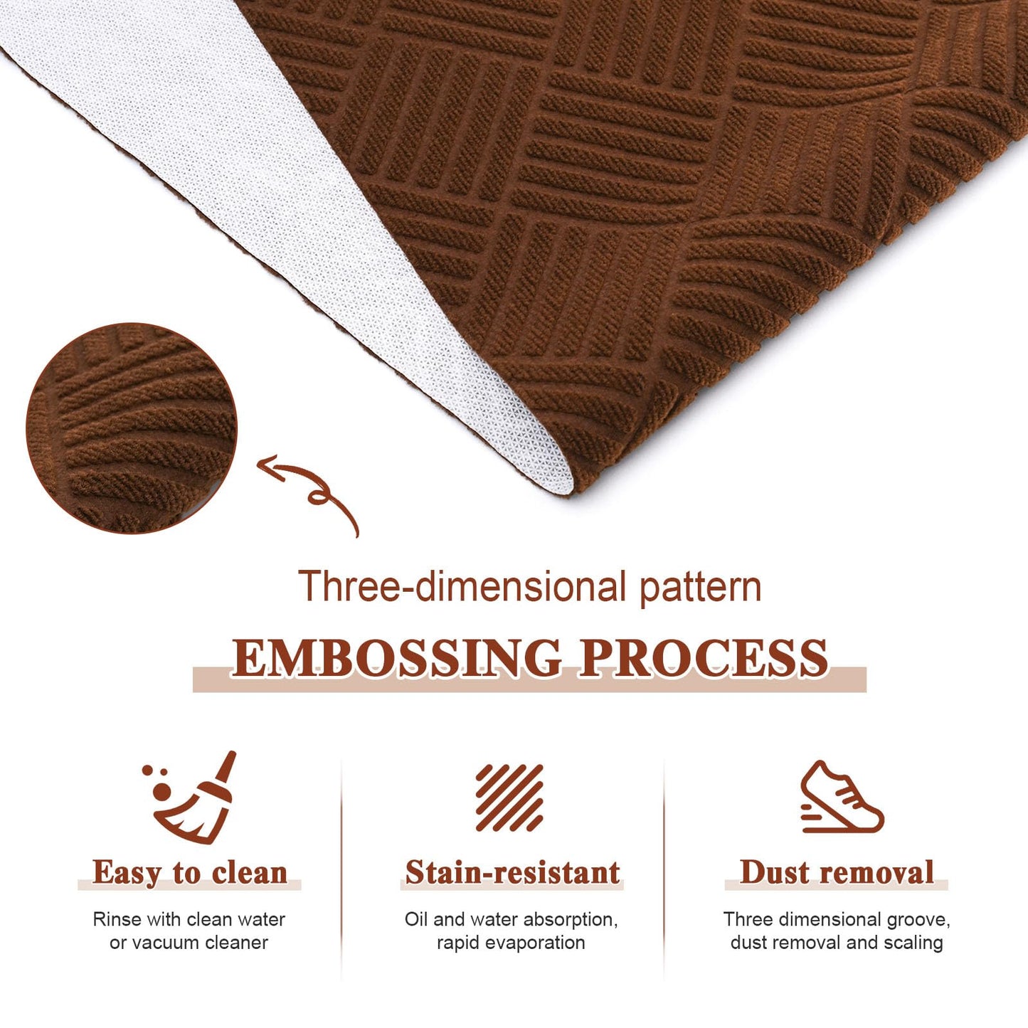 Runner Rugs with Rubber Backing for Hallway,3’x10’Fine Stripe Embossing Non-Slip Indoor Outdoor Doormat,for Entryway Balcony Patio Kitchen Garage Stair Laundry,Brown