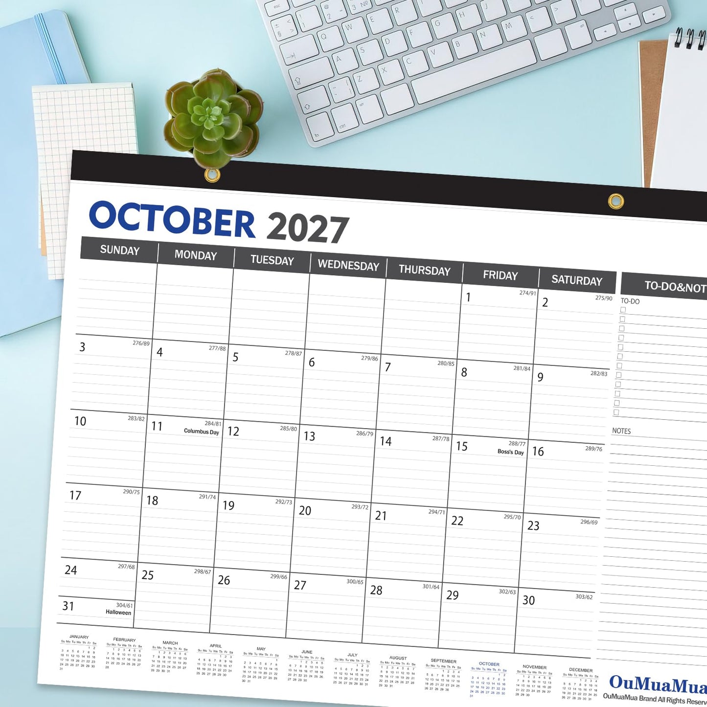 OuMuaMua Large Desk Calendar 2026-2027 - 19 Months from Jun. 2026 through Dec. 2027, 22 x 17 Inches Desktop Wall Calendar with Julian Date To-do & Notes, Corner Protectors for School Home Office