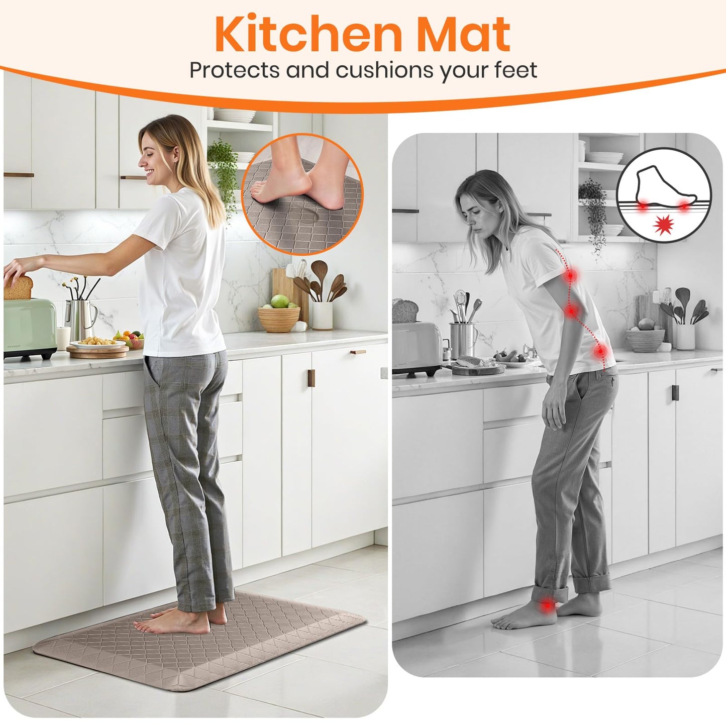 TranquilMoments 4/5 Inch Extra Thick Kitchen Mats for Floor,Non Slip Anti Fatigue Kitchen Rugs,Waterproof Stain Resistant Sink Mat,Cushioned Standing and Comfort Mats for Office (17"x24" Khaki)
