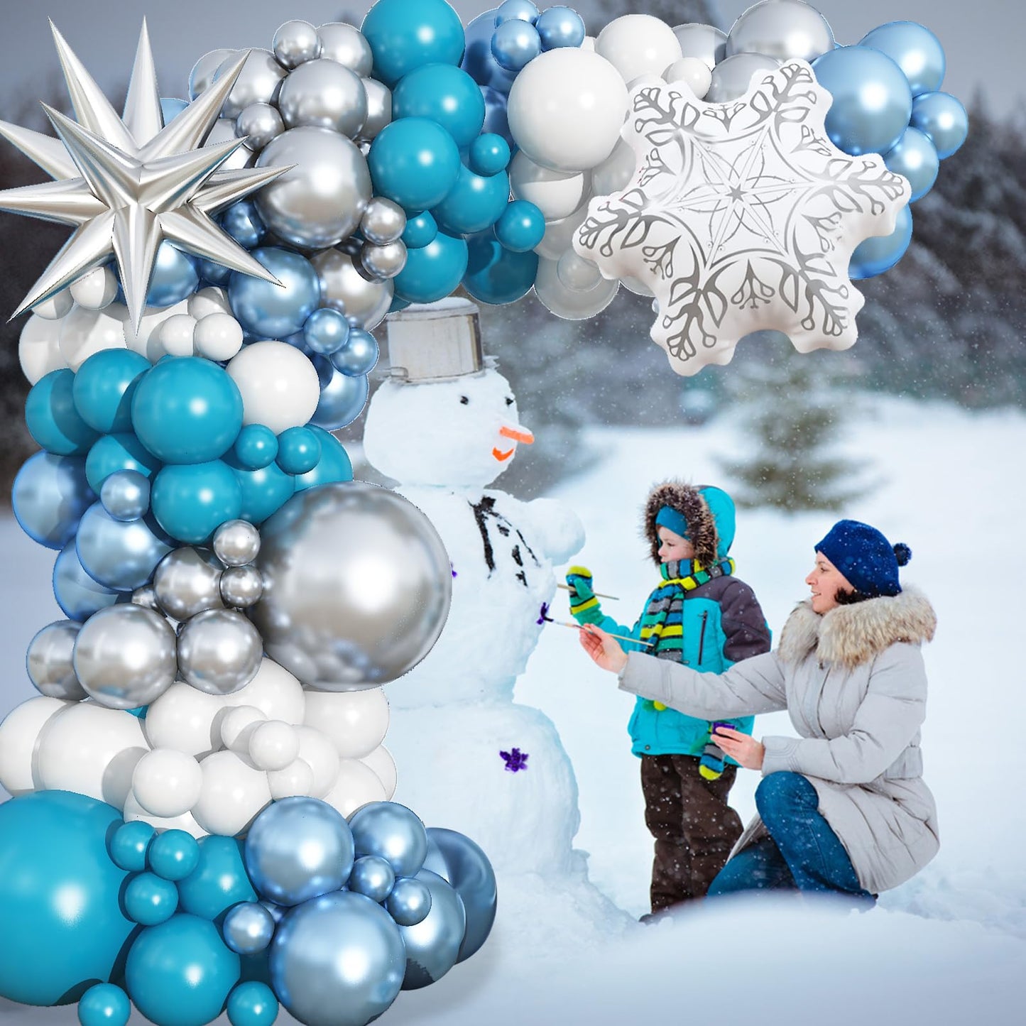 Blue White Snowflake Balloons Arch Metallic Blue Silver Balloon Garland Winter Onederland Princess Birthday Party Decorations Peacock Teal Latex Helium Balloons Explosion Star New Year Christmas