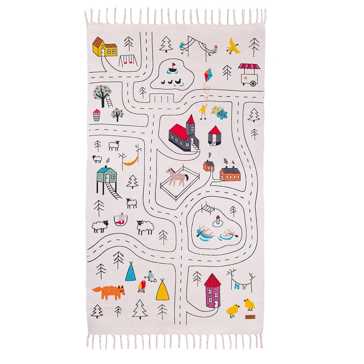 Hand-Woven Organic Cotton Kids Play Rug (59 x 35 inches) – City Road Map Design, Non-Toxic & Eco-Friendly Nursery Playroom Carpet, Soft Scandinavian Style Mat