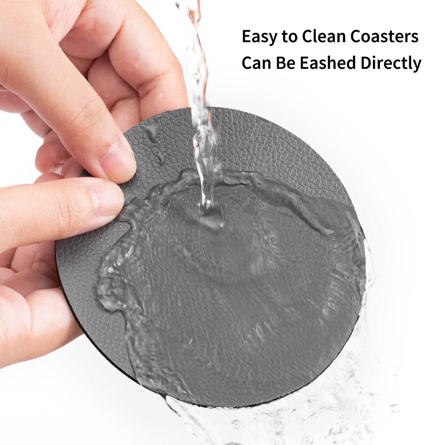 Chitomars Faux Leather Coasters with Holder, Dual Sided Sets of 12, Non-Slip Washable Coasters for Coffee Tabletop Protection (Gray White)