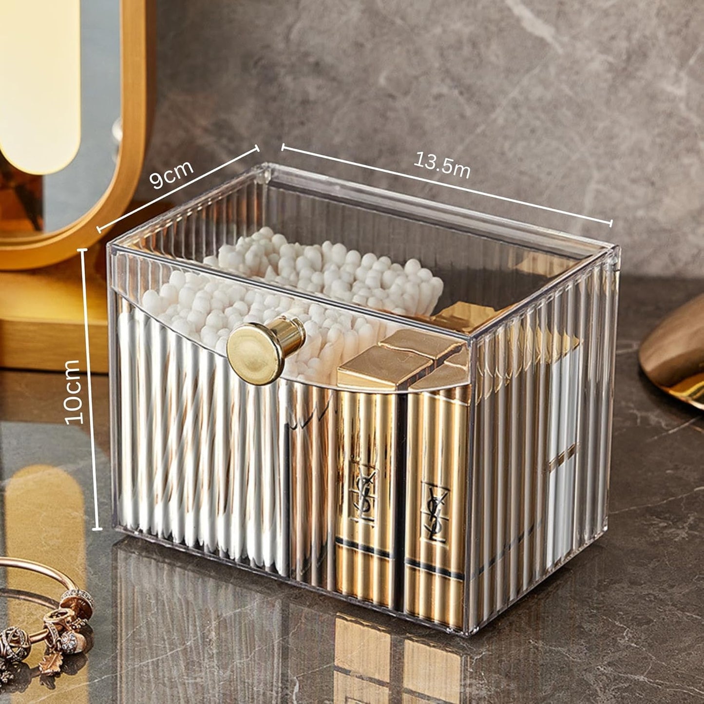 WIWIUXY 2-Grid Cotton Swab Ball Qtip Holder Dispenser with Lid,Container Dispenser Box for Bathroom Home Storage Organization,Vanity Organizers and Storage