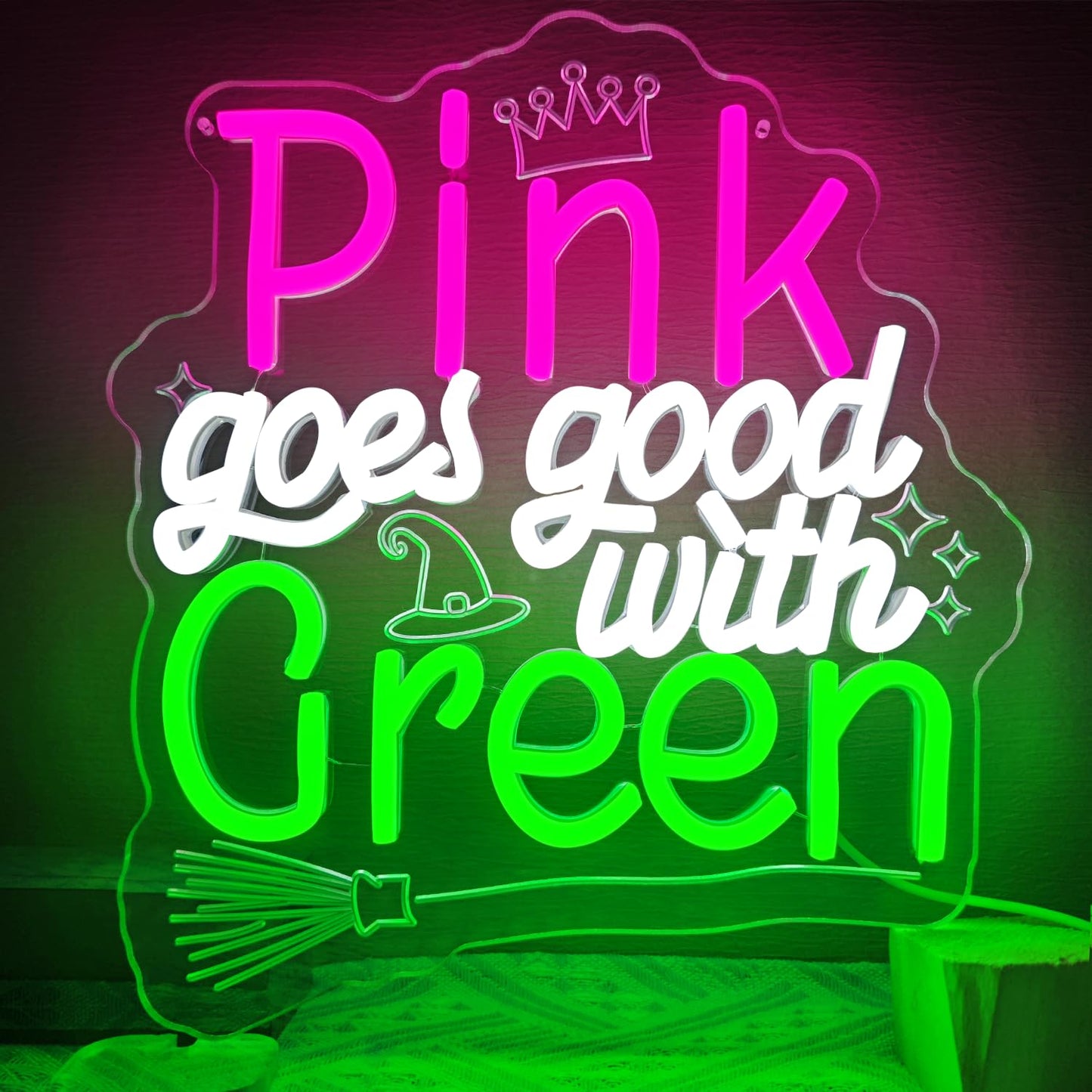 Pink and Green Neon Signs Witch Neon Sign Pink Goes Good with Green Neon Sign for Wall Decor Christmas Gifts for Fans Party Wall Decor