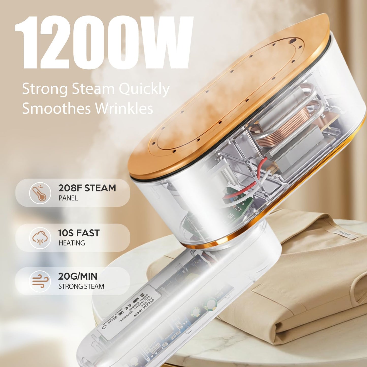 Droyek Portable Travel Steamer for Clothes, 1200W Powerful 2 In 1 Steamer & Iron,10s Fast Heat,4 Modes with LED Display, 150ml Water Tank Powerful Wrinkle Remover for Home,Office, Travel