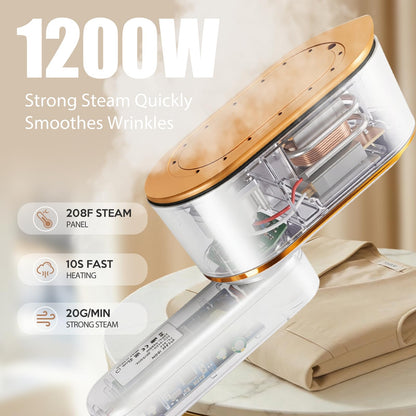 Droyek Portable Travel Steamer for Clothes, 1200W Powerful 2 In 1 Steamer & Iron,10s Fast Heat,4 Modes with LED Display, 150ml Water Tank Powerful Wrinkle Remover for Home,Office, Travel