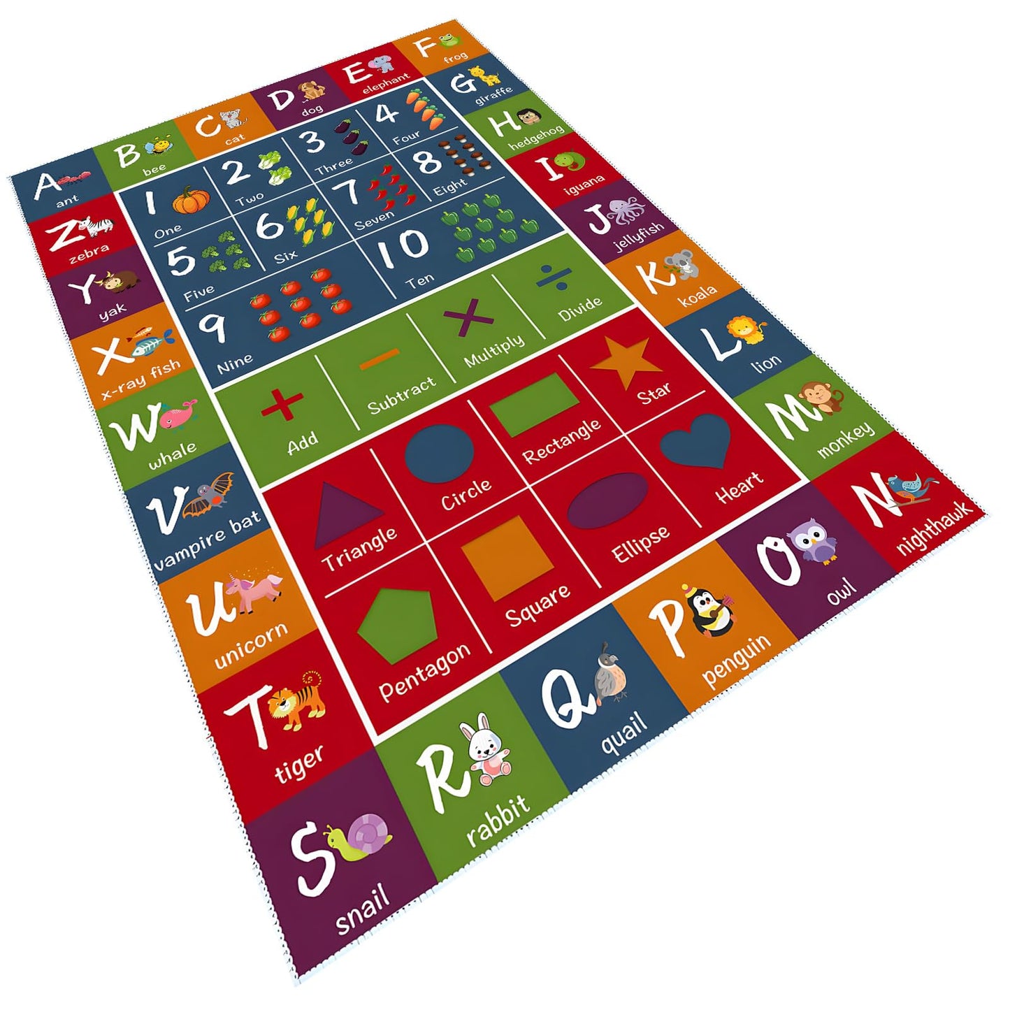 SAMESIEG ABC Educational Area Rug - Alphabets Numbers Fun Kids Game Rug Carpet - Cartoon Pattern Floor Mat Crawling Mat for Children's Room Playroom Bedroom Nursery