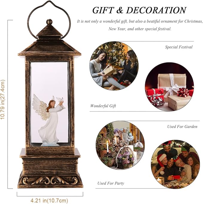 Christmas Decorations, Vintage Christmas Angel Pigeon Snowball Lights, Sparkling Led Lights with Music and Water Flow, USB/Battery Powered, Home Decor Gifts