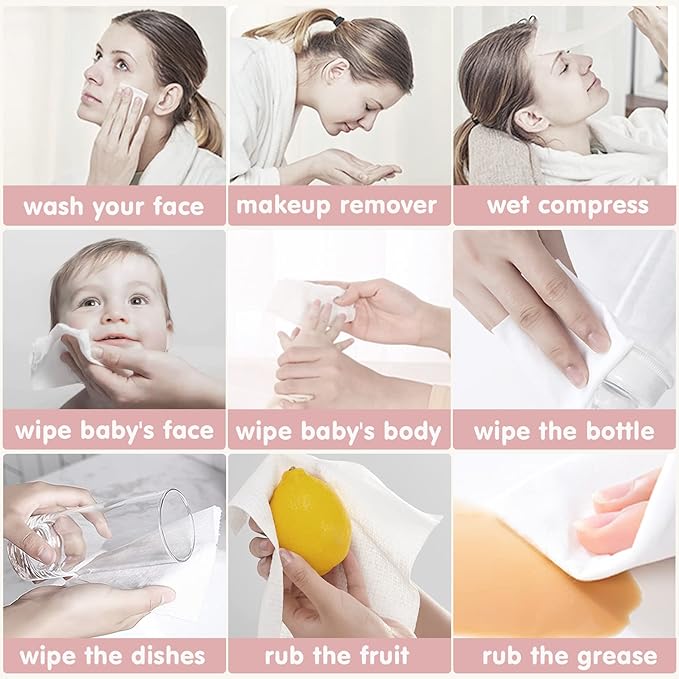 Disposable Face Towel Dry Wipes, 100% Cotton Facial Tissue, Lint Free Facial