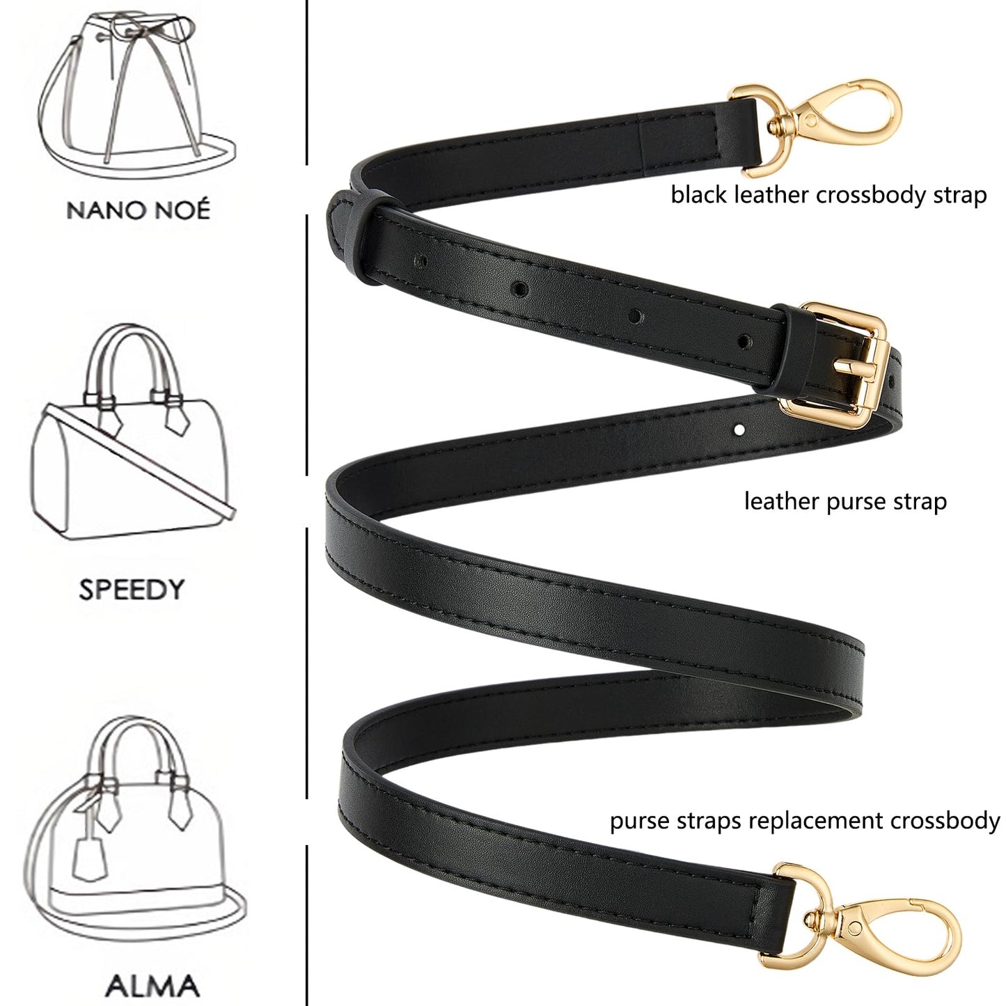 BAIXUEJI Leather Purse Strap Replacement Crossbody Handbag Long Adjustable