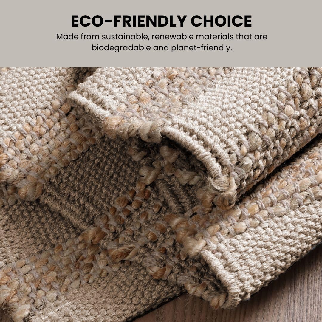 Threadvista Hand Woven Area Rug 2x3 Feet - Rustic Farmhouse Boho Accent Rug for Living Room Bedroom Kitchen Entryway Floor Mats Non Slip - Ideal for High Traffic Areas Jute Cotton Rug Natural