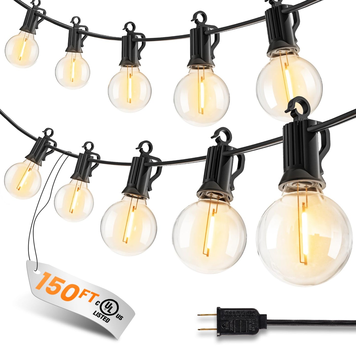 SmartDawn 150FT 77 LED Outdoor String Lights, G40 Shatterproof String Lights, IP65 Waterproof Connectable Outside Patio Light for Backyard Porch Balcony Garden Decor Christmas Camping Gazebo
