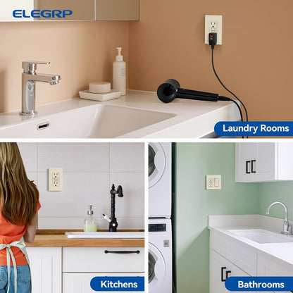 ELEGRP GFCI Outlet 15 Amp, Self-Test GFI Electrical Outlet with Thinner Design, TR Tamper Resistant GFCI Receptacle, Ground Fault Circuit Interrupters with Wall Plate, UL Listed, Light Almond, 6 Pack