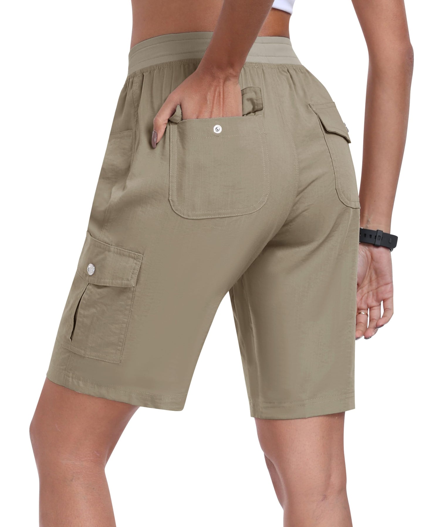 MoFiz Women's Hiking Shorts Athletic Outdoor Cargo Shorts for Women Quick Dry Running Summer Shorts with Pockets Khaki L