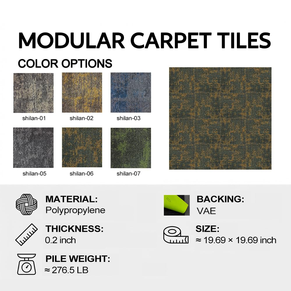 24 Carpets 20x20 inch Square Carpet Tiles, Reusable, Non Slip, Seamless Tiles, Suitable for Indoor and Outdoor use in bedrooms, Living Rooms, Offices, etc., Easy to DIY (Warm Orange Stone pattern-06)
