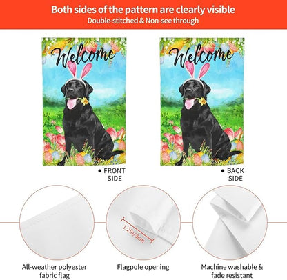 Labrador Black Tulips Cute Lab Dog Happy Easter Garden Flag Welcome Party Outdoor Outside Decorations Picks Home House Garden Yard Decor 12x18 Inch