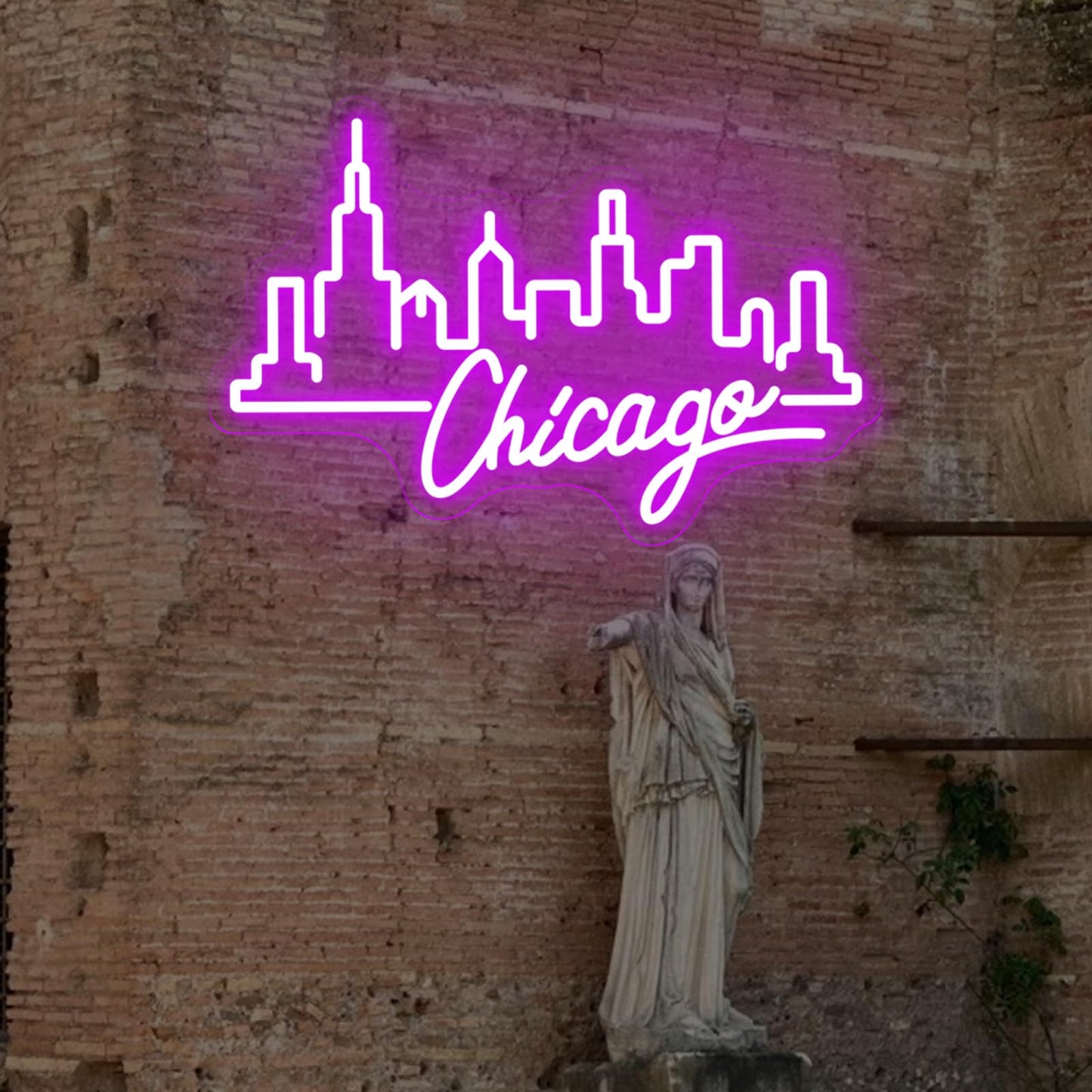 City Light Chicago Neon Sign, Skyline Neon Light, Home Wall Office Decor, Chicago City Led Sign, City Sign for Christmas Birthday Gifts Women Gift Bar Pub Store Club Garage Home Party-Purple-17.3"