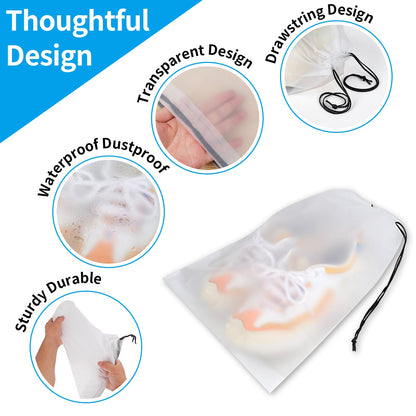 Shoe Bags for Travel, Drawstring Travel Shoe Bags for Packing, Dustproof Portable Travel Shoe Storage Bag for Men and Women, Clear, Large, 5 Pack