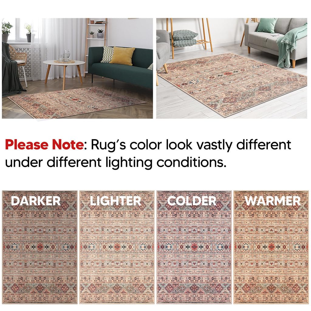 Keen Home Design 8x10 Rug - Machine Washable Area Rug with Non-Slip Backing, Ideal for Living Room, Dining Room, Bedroom - Vintage, Easy Clean, Durable, Low Pile Rug - (8' x 10')