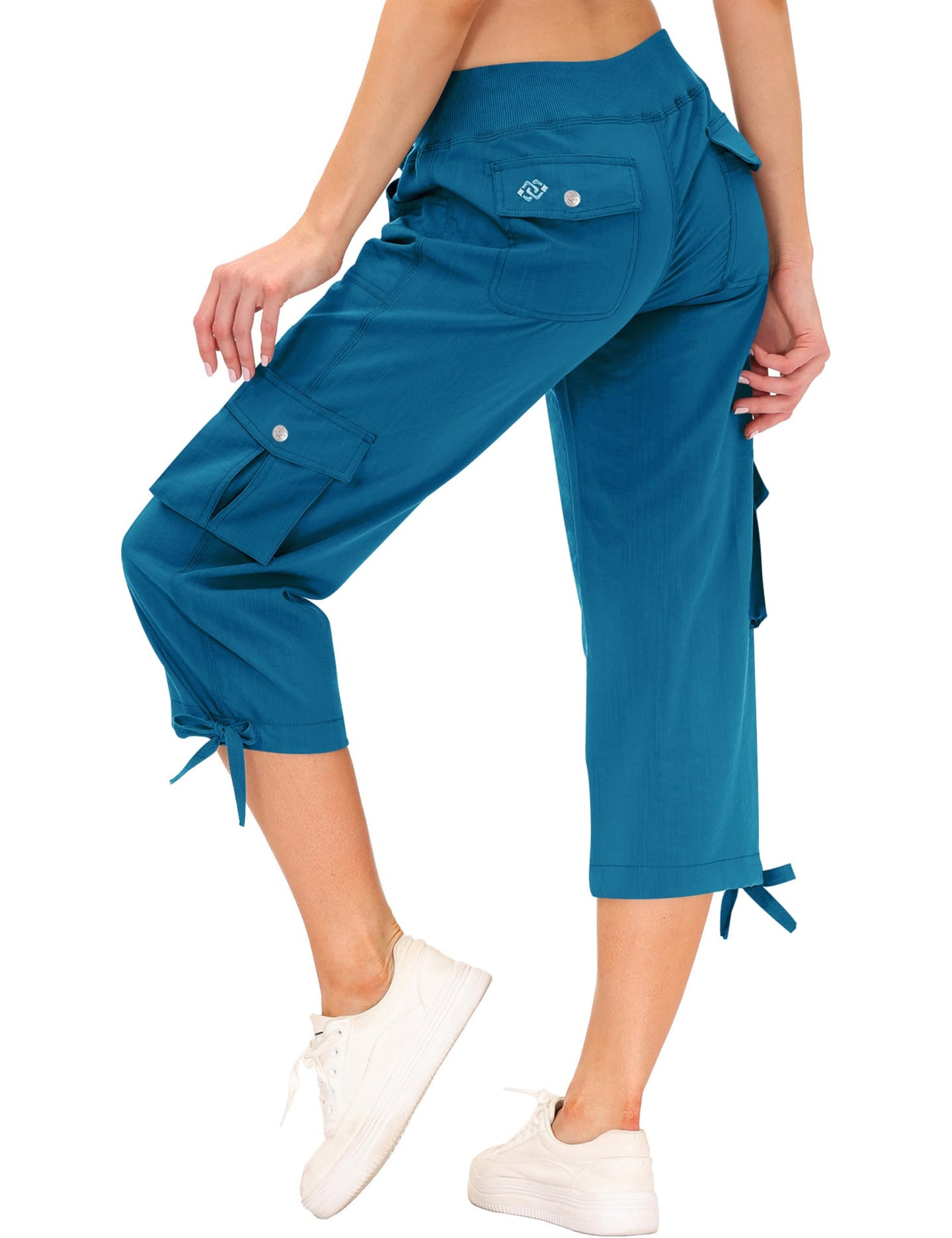 MoFiz Womens Capris Summer Cargo Shorts Lightweight Quick Dry Athletic Casual Travel Loose Ladies Outdoor Hiking Pants Pockets Sapphire Blue 2XL