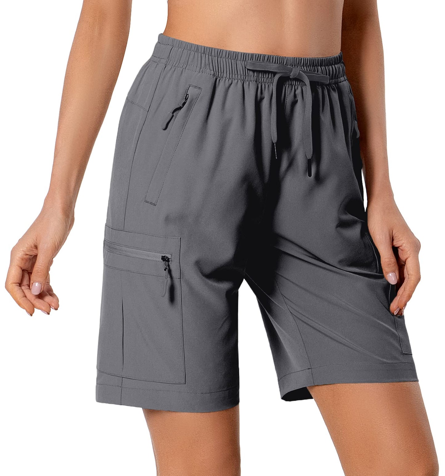 Hugut Women's Lightweight Hiking Cargo Shorts Quick Dry Athletic Shorts Camping Travel Golf Zipper Pockets Water Resistant Dark Grey