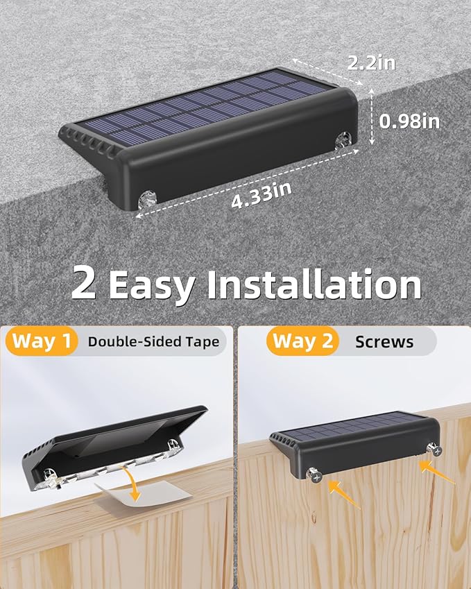 VOLISUN Solar Deck Lights 12 Pack, Warm White Glow LED Large Size Lamp, IP65 Waterproof Step Lights Outdoor for Deck, Step, Fence, Railing, Wall and Stairs (Black)