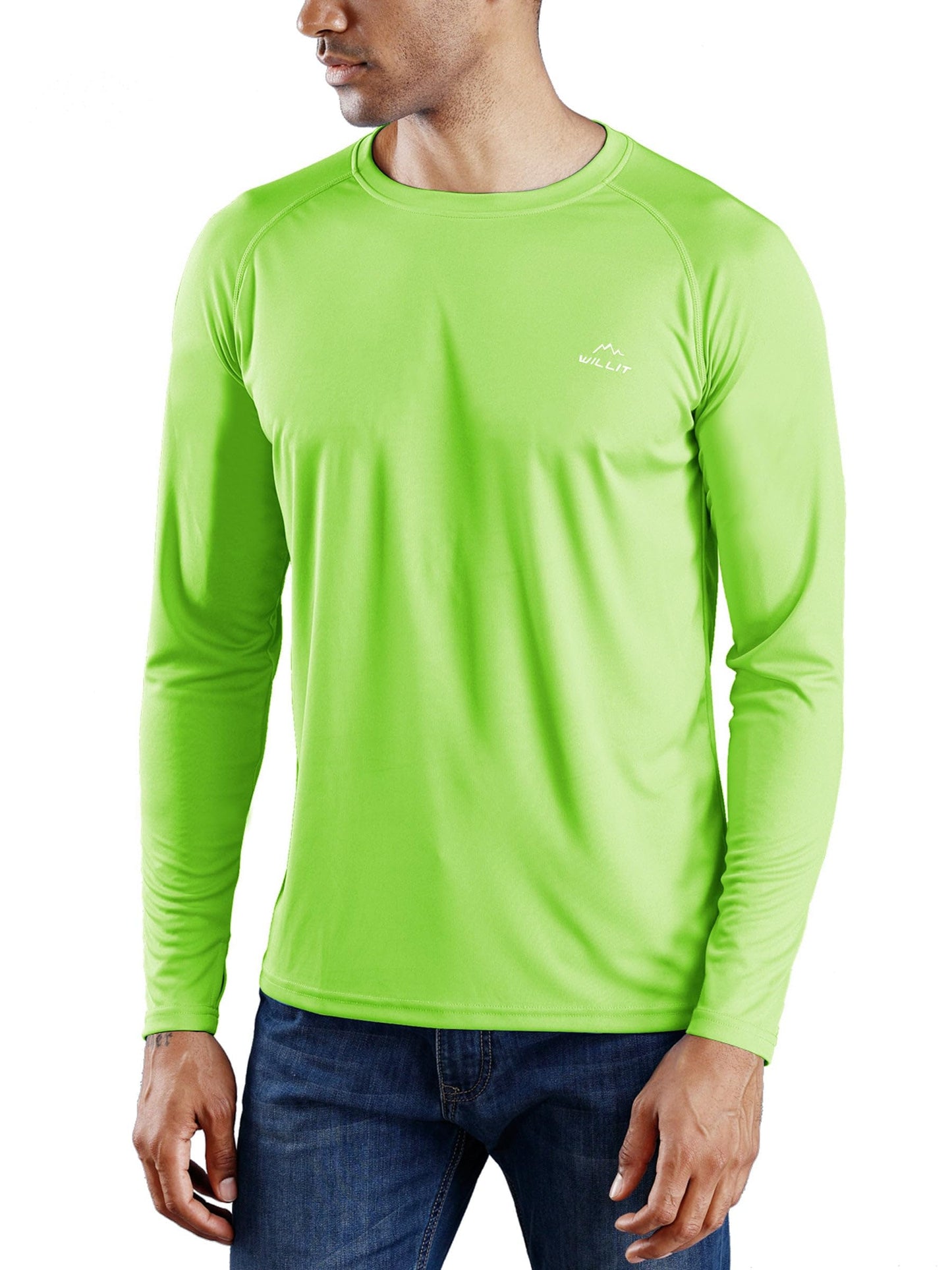 Willit Men's Rash Guard Swim Shirts UPF 50+ Long Sleeve Shirts Sun Protection SPF Hiking Fishing UV Shirt Fluorescent-Green XXL