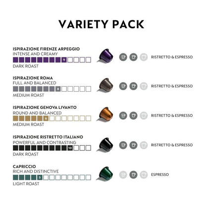 Nespresso Capsules Original Line, Ispirazione Favorites Variety Pack, Medium & Dark Roast Espresso Coffee, 50 Count Coffee Pods