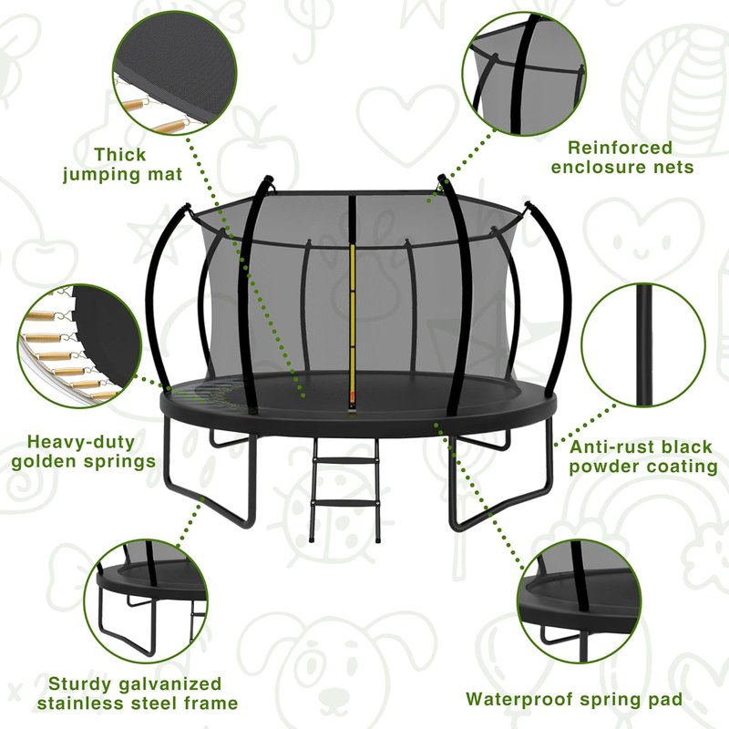 14FT Outdoor Trampoline for Kids - ASTM Approved with Safety Enclosure Net & Ladder | Rust-Resistant Frame