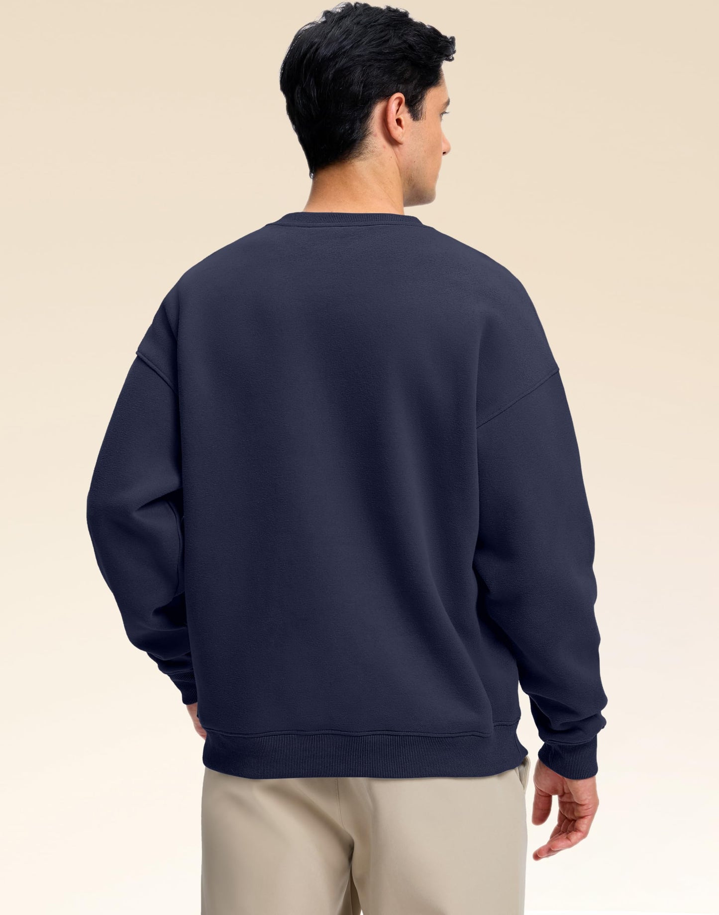 Soothfeel Mens Fleece Lined Crewneck Sweatshirt Cotton Pullover Sweater Athletic Workout Casual Oversized Warm Shirts for Men Navy M