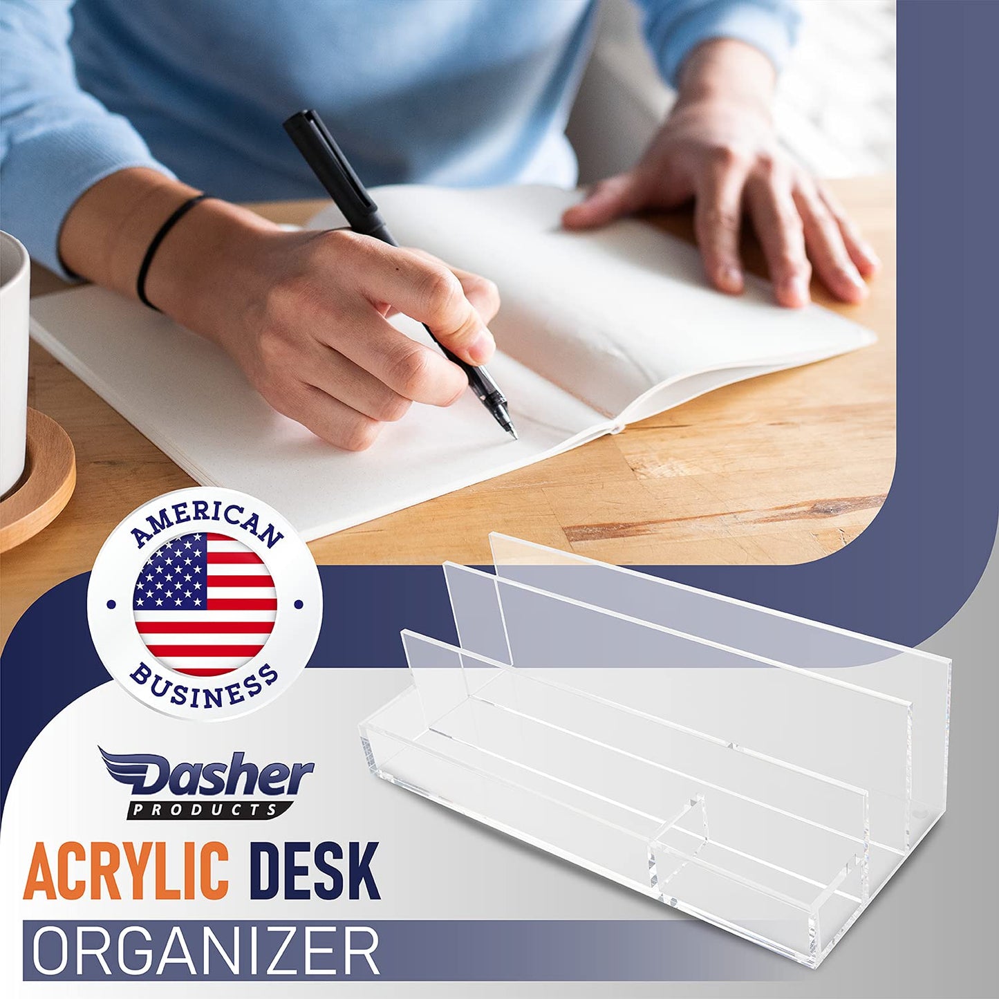 Acrylic Desk Organizer for Office Supplies and Desk Accessories, 12.5” x 5.5” x 4” and 5mm Acrylic Valet to Organize Documents, Files, Mail, Paper Clips, Sticky Notes, Tablet, Other Storage (Clear)