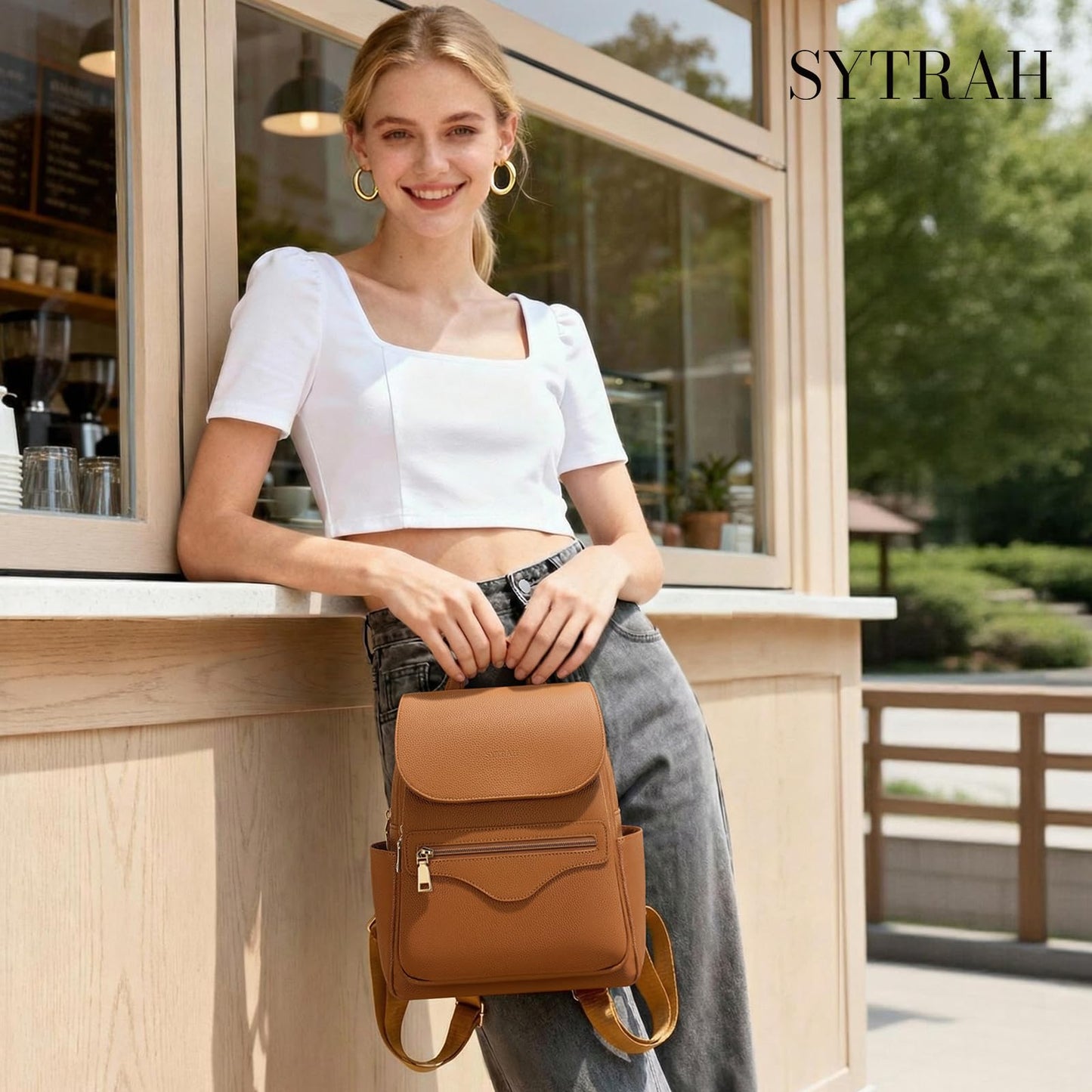 SYTRAH Mini Backpack Purse for Women, Causal Small Backpack with Built-in RFID Wallet & 11" Tablet Sleeve, Stylish Travel Daypack for Daily Brown