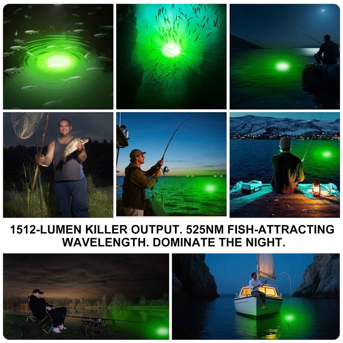 Krythonix Underwater Green Fishing Light Compatible with Dewalt 20V Battery,Fishing Lights LED Underwater for Crappie and Squid Attracting,13W,1512 lumens,Green Dock Light(No Battery)