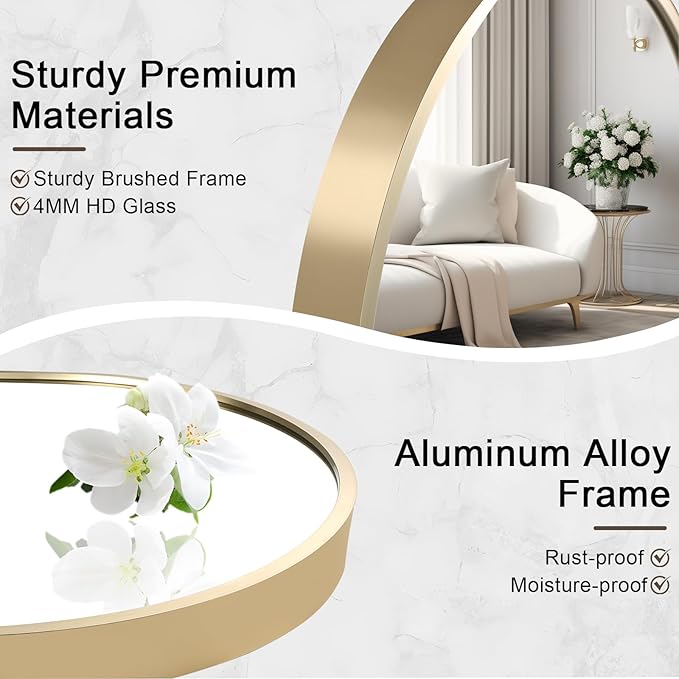 22x30 inch Oval Bathroom Mirror, Gold Vanity Wall Mirror with Brushed Metal Frame, Wall Mirrors for Bathroom, Entryway, Over Sink, Living Room
