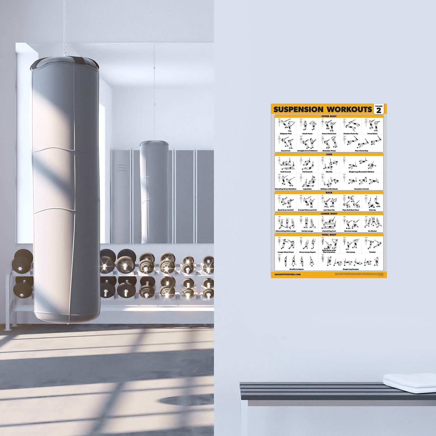 Palace Learning 3 Pack - Suspension Workout Posters - Volume 1 & 2 + Bodyweight Exercises Poster Set - Set of 3 Workout Charts (LAMINATED, 18" x 24")