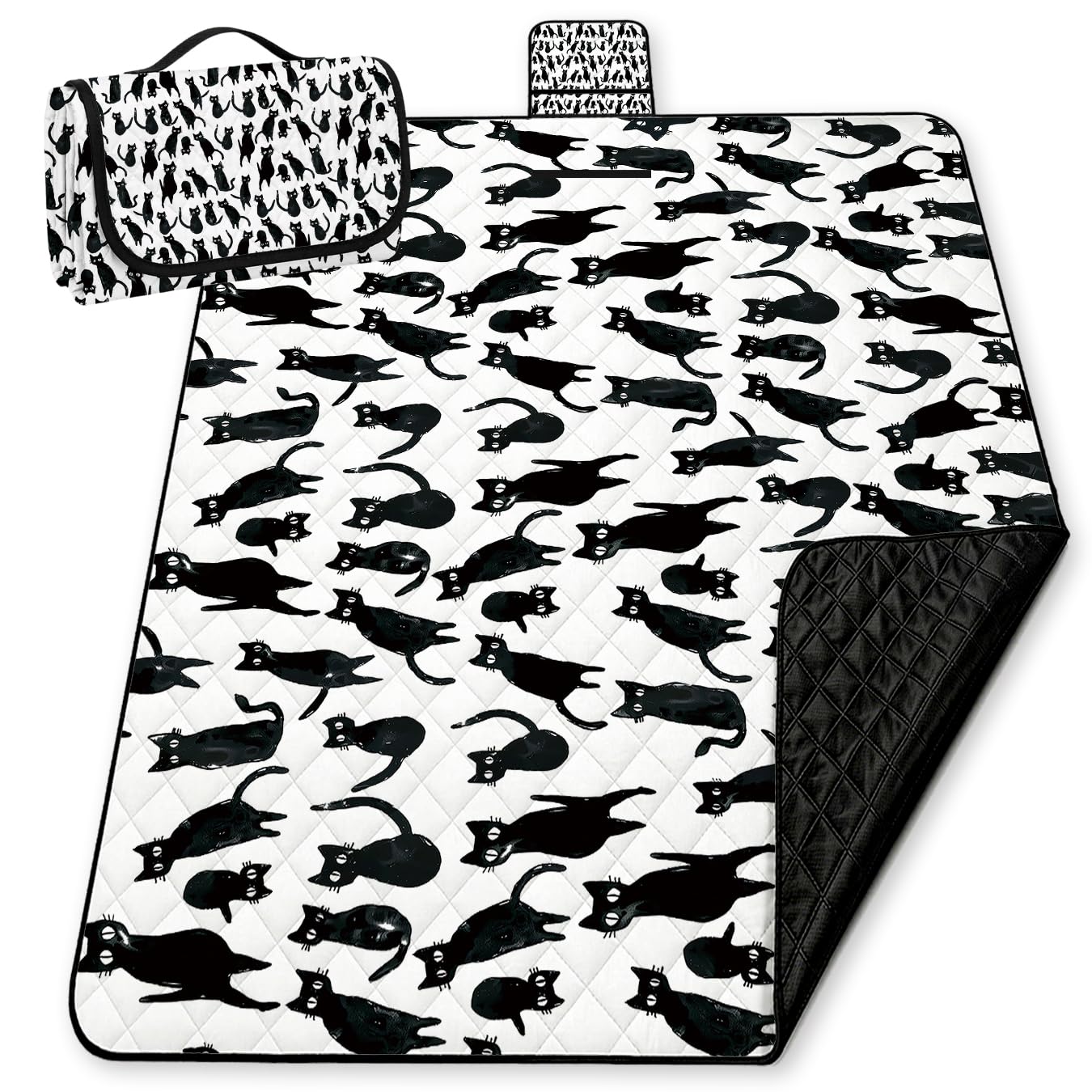 WFSM Black Cat Gifts Picnic Mat 80x60 Inch, Cat Mom Dad Lover Gifts Outdoor Play Mat for Adults and Toddlers Waterproof Sandproof Beach Blanket Travel Camping Rug
