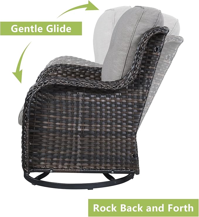 Rilyson Wicker Rocking Chair Swivel Chairs - 2 Piece Rocker Patio Chairs Set Rattan Rocking Chair for Outdoor Porch Deck Garden Backyard (Brown/Grey)