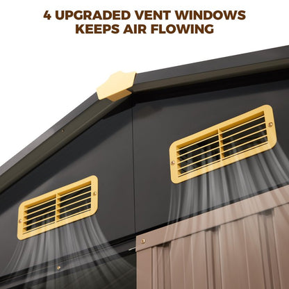 IRONCK 7.7x5.7 FT Storage Shed, Outdoor Metal Tool Shed with Breathable Vents and Lockable Doors, All-Weather Tool Storage for Patio, Outside, Poolside, Brown