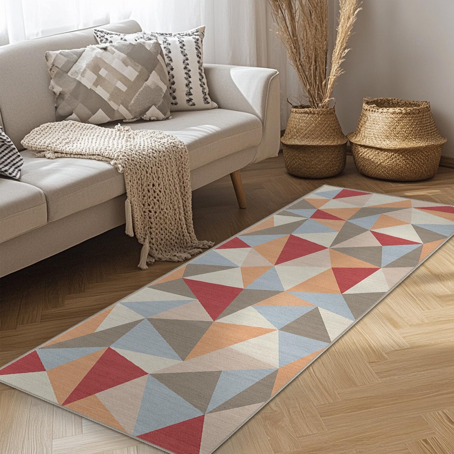 Cryvera 2x6 Colorful Triangle Geometric Runner Rug for Kitchen Entryway Hallway Abstract Modern Area Rug Machine Washable Non-Slip Carpet for Bedroom Bathroom Bedside Entrance