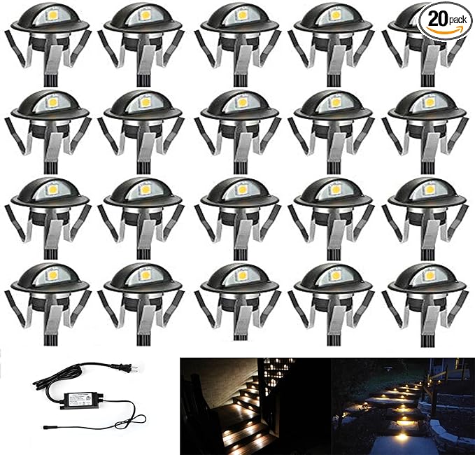 FVTLED Pack of 20 Warm White Low Voltage LED Deck Lights kit Φ1.38 Outdoor Garden Yard Decoration Lamp Recessed Landscape Pathway Step Stair Warm White LED Lighting, Black