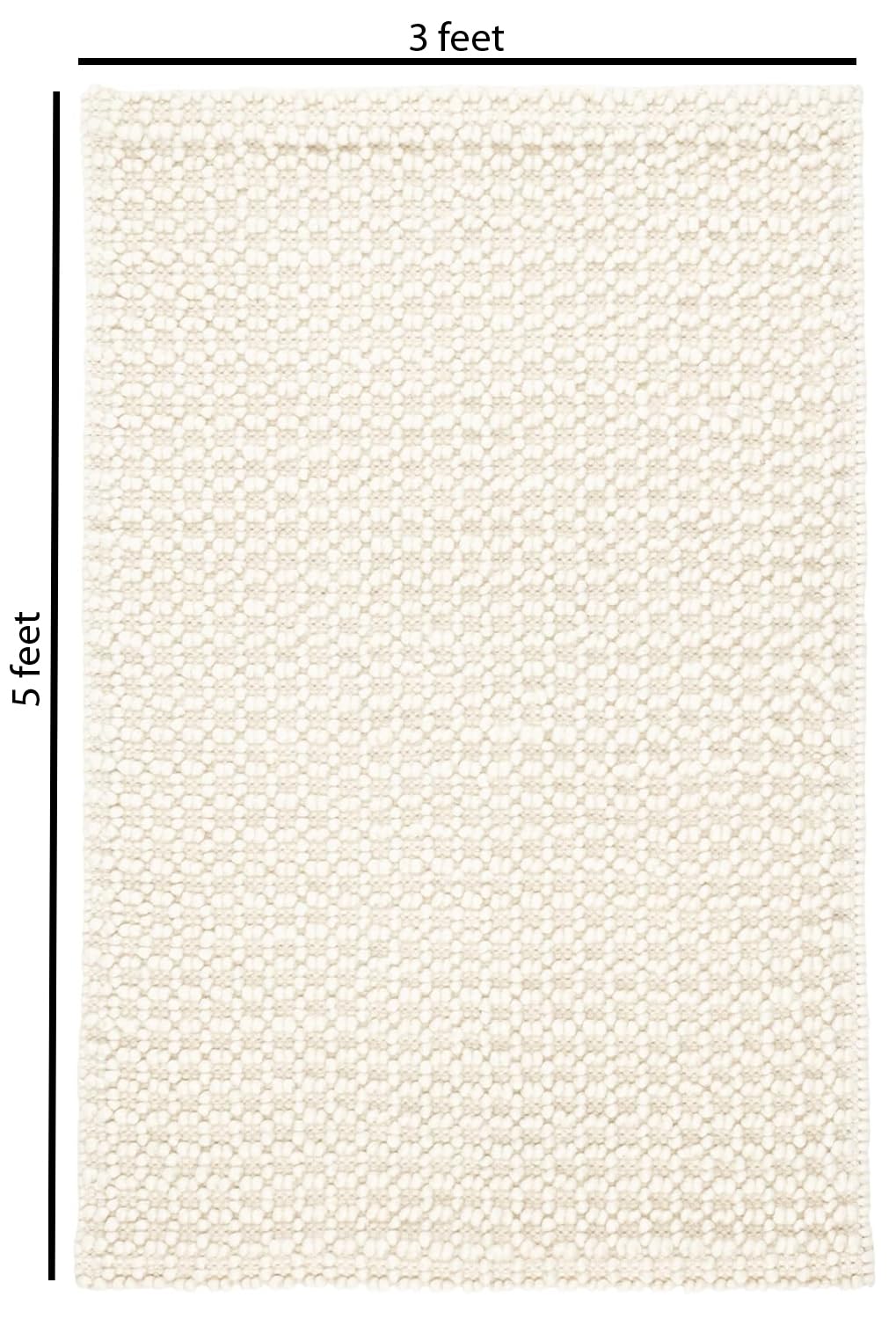 The Knitted Co. Wool Area Rug - Handmade Natural Wool Carpet Rug, Textured Design, Handwoven Ivory Rug - Suitable for Hallway, Bedroom, Dining Room (Ivory- 3'x5')