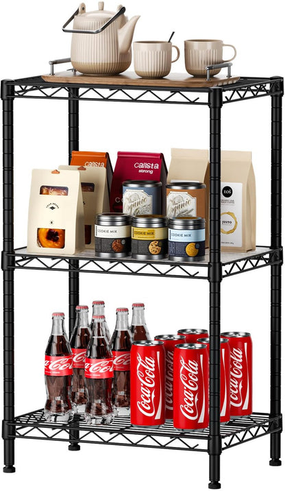 SINGAYE 3 Small Shelves Storage Shelf Wire Shelving Unit Metal Shelf Adjustable Organizers Storage Shelving with Wheels for Bathroom Laundry Room Kitchen Pantry11.6”D x 17.6”W x 30”H Black