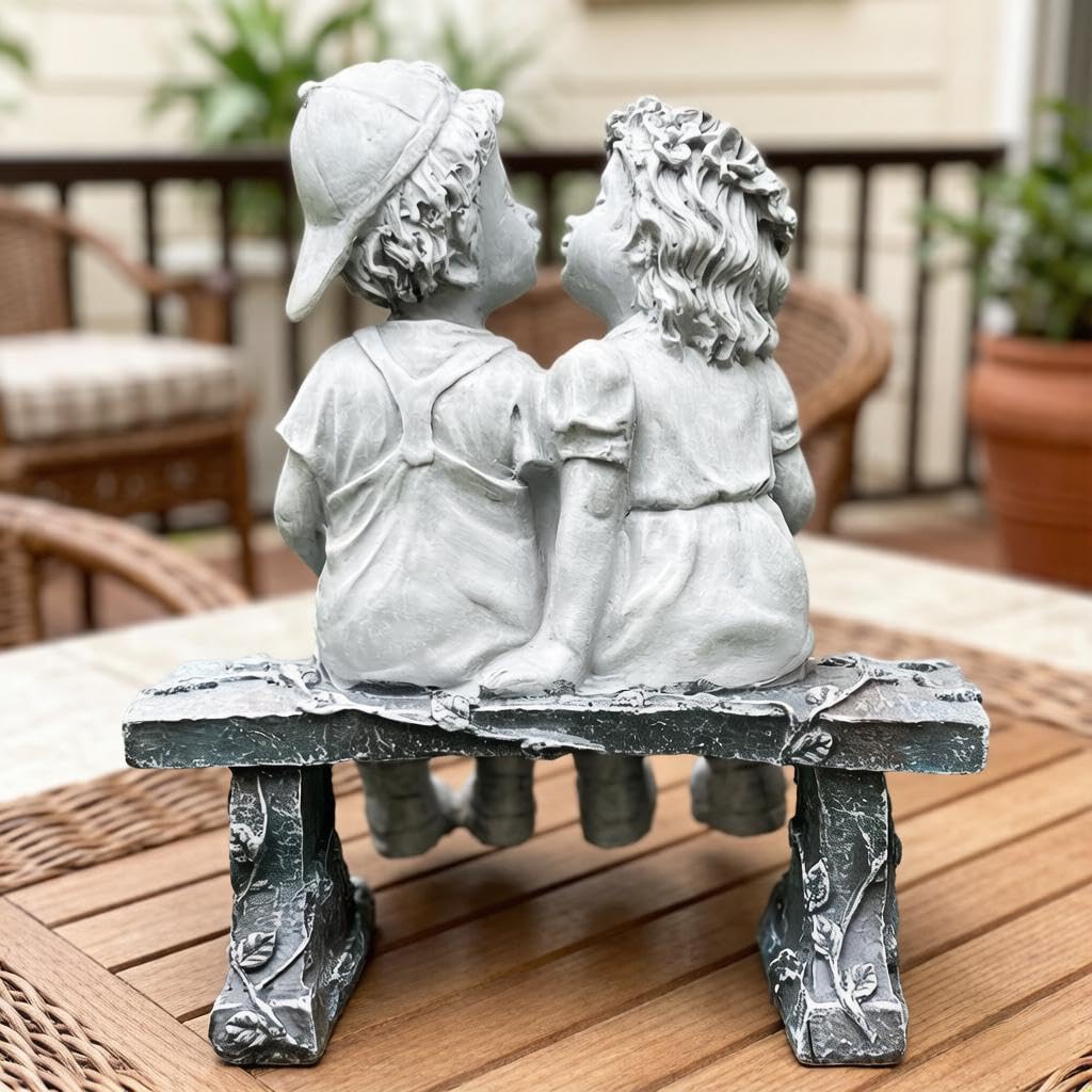 Ahbuohe Garden First Kiss Outdoor Statue Decorative, Flower Bed Decor Puppy Love Kissing Couple,Boy and Girl Kissing Garden Figurine for Yard Patio Art