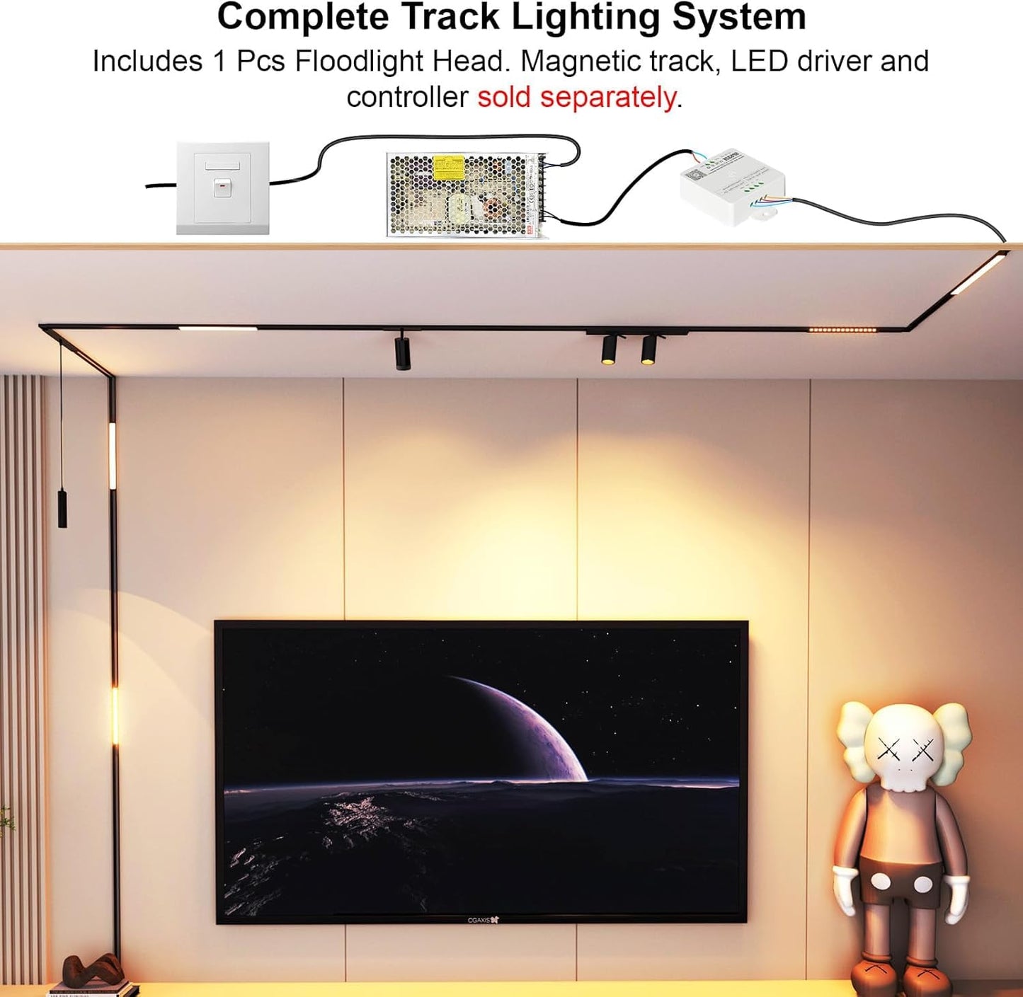 Hengsense Magnetic Floodlight Track Head 4 Pack, 24V 15W LED Lamp for Track Light, Dimmable Linear Floodlight with APP Remote Control, Adjustable CCT 3000K-6000K, ETL Certified Ceiling Lighting