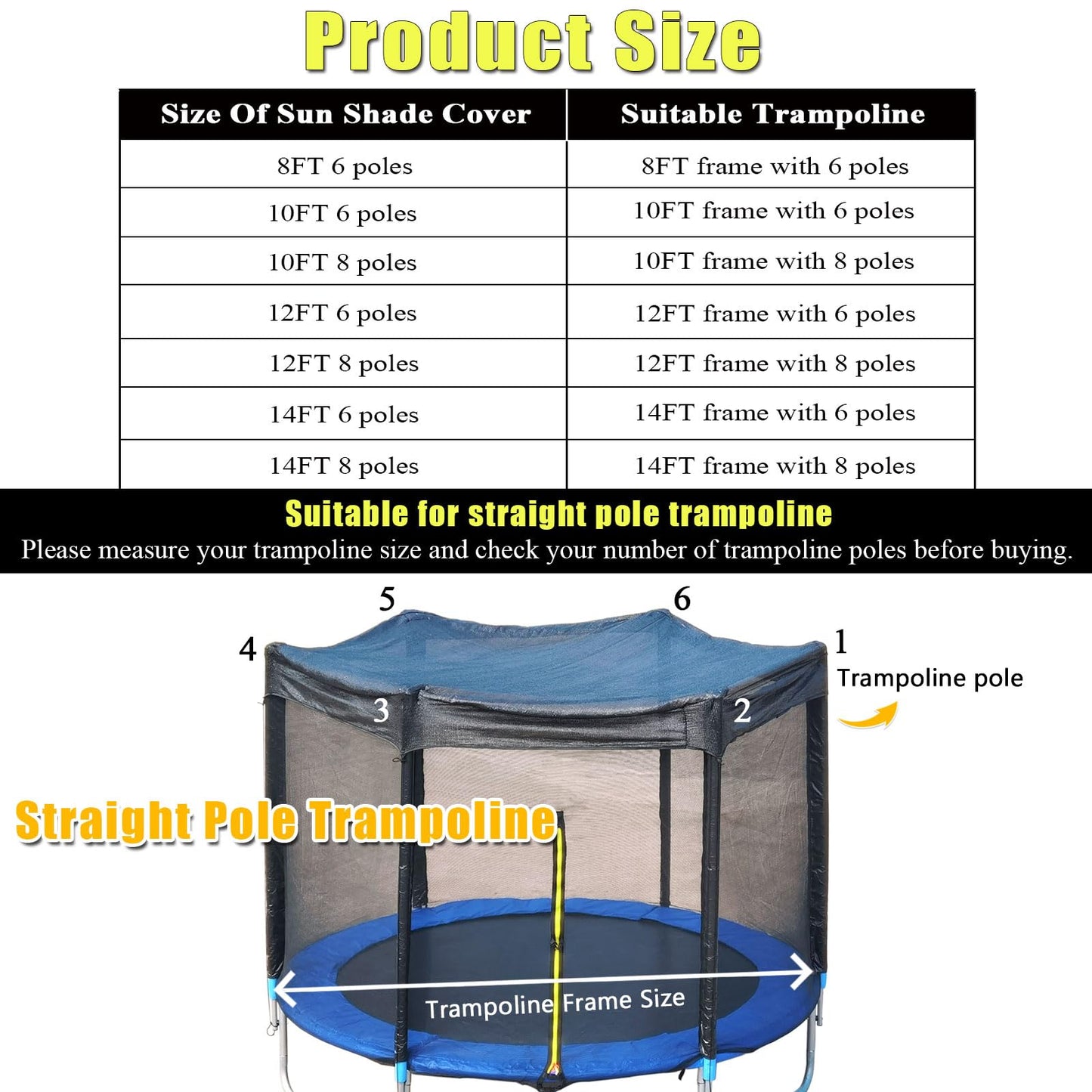 XATAMIO Trampoline Cover,Trampoline Shade Cover for 8ft-14ft Straight Pole Round Trampoline Outdoor Sun Protection Block Leaves,Only Trampoline Top Cover (8FT 6 Poles)
