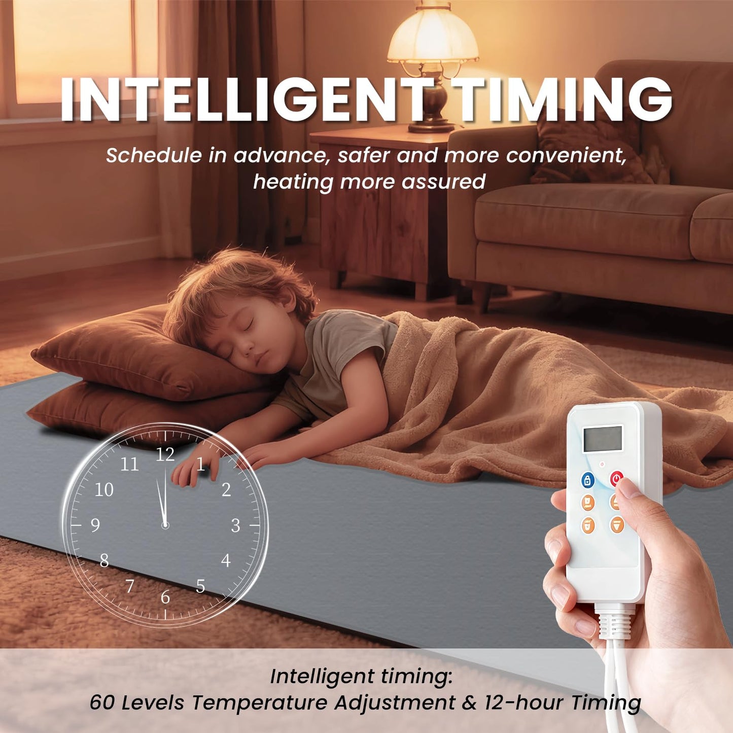 YIRCELOM Heated Floor Rug, Heated Floor Mat Under Desk with Adjustable Temperature 12 Hour Timer, Electric Heated Carpet, Radiant Floor Heater, for Yoga (20x59inch/50x150cm)