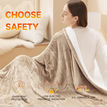 Heated Blanket Electric Blanket Twin 62"x84" Fast Heating Electric Blanket with 10 Heat Levels & 10 Hours Auto-Off Overheat Protection Cozy Soft Flannel Heated Throw Blanket