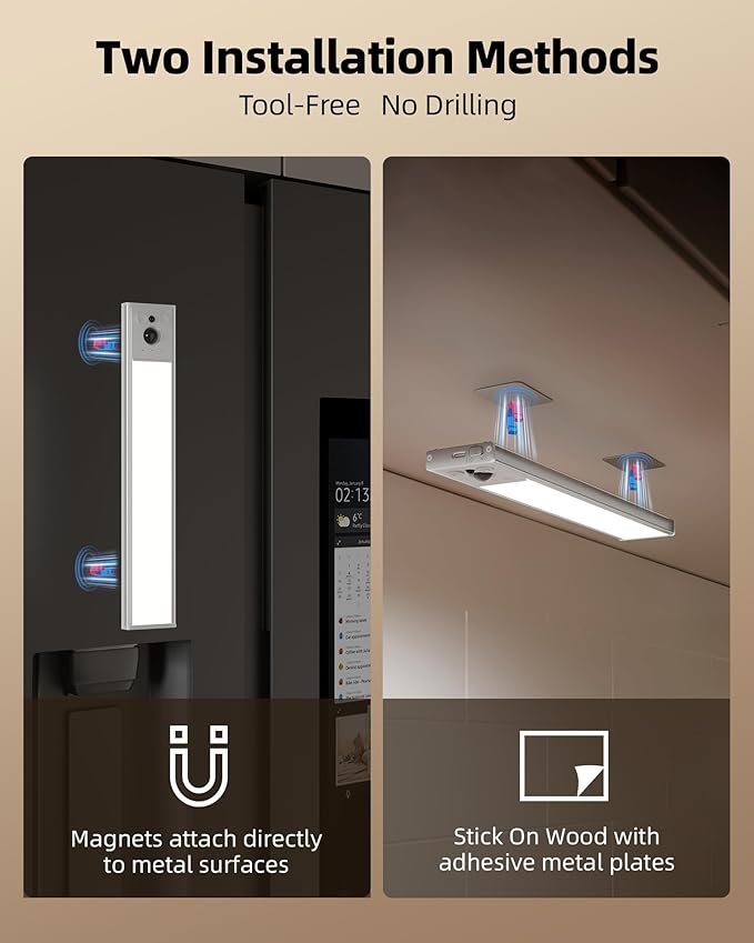 EZVALO 3 Pack Under Cabinet Lighting, 4000mAh Rechargeable Motion Sensor Light, 16inch Magnetic Closet Lights with Dimmable & 3 Color Temps, Wireless Motion Activated Lights with Remote for Kitchen